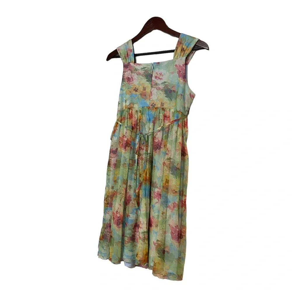 Vintage Floral Chiffon Bonnie Jean Sleeveless Dress Cottage Union Made in USA